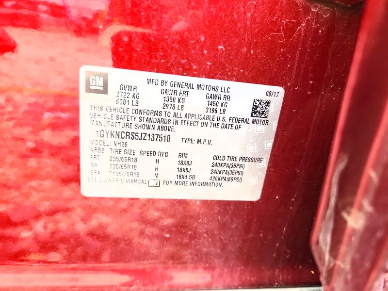 54354286 :رقم المزاد ، 1GYKNCRS5JZ137510 vin ، 2018 Cadillac Xt5 مزاد بيع