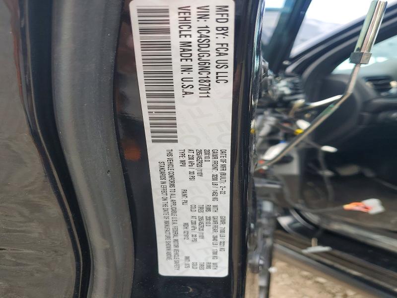 2022 Dodge Durango მანქანა იყიდება აუქციონზე, vin: 1C4SDJGJ6NC187011, აუქციონის ნომერი: 55070086
