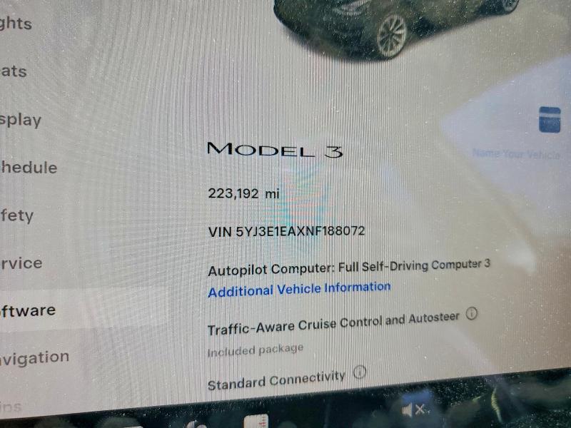 52964406 :رقم المزاد ، 5YJ3E1EAXNF188072 vin ، 2022 Tesla Model 3 مزاد بيع