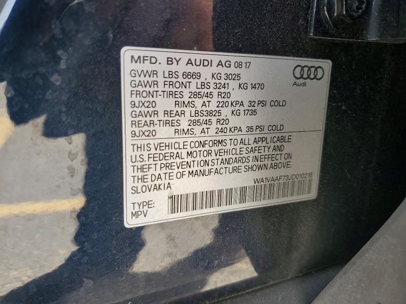 2018 Audi Q7 მანქანა იყიდება აუქციონზე, vin: WA1VAAF73JD010216, აუქციონის ნომერი: 53625666