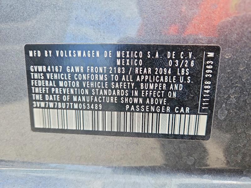 54970806 :رقم المزاد ، 3VW7W7BU7TM053489 vin ، 2026 Volkswagen Jetta مزاد بيع