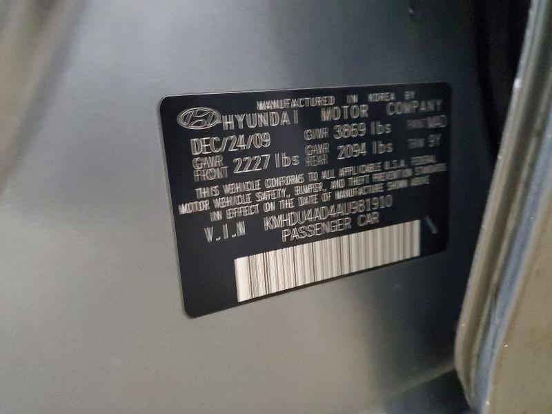 54229556 :رقم المزاد ، KMHDU4AD4AU981910 vin ، 2010 Hyundai Elantra مزاد بيع