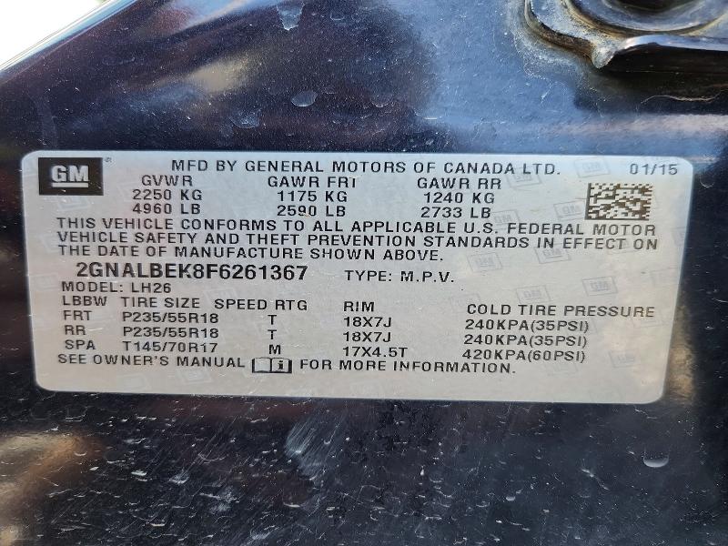 Aukcja sprzedaży 2015 Chevrolet Equinox, vin: 2GNALBEK8F6261367, numer aukcji: 52992796