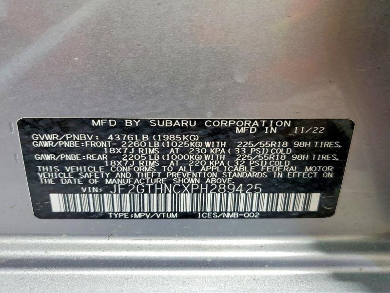 55372676 :رقم المزاد ، JF2GTHNCXPH289425 vin ، 2023 Subaru Crosstrek مزاد بيع