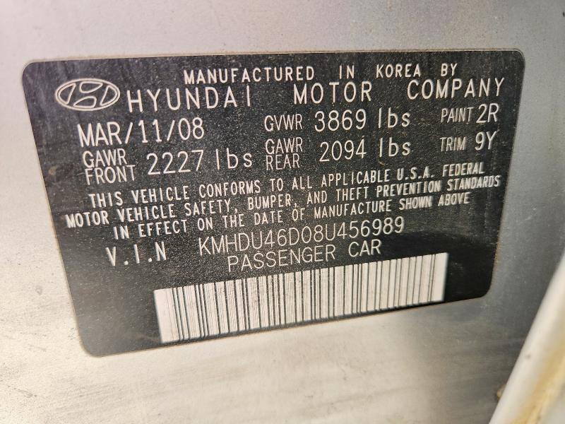 2008 Hyundai Elantra მანქანა იყიდება აუქციონზე, vin: KMHDU46D08U456989, აუქციონის ნომერი: 55339276