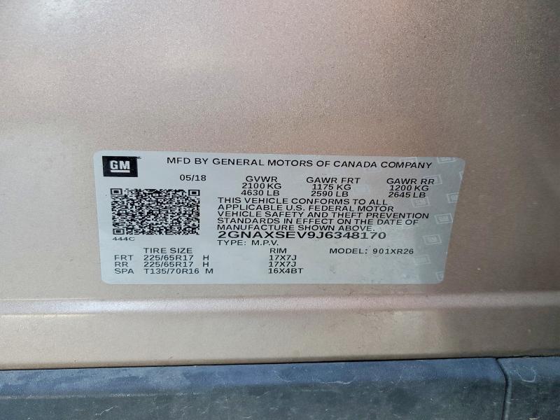 Продажа на аукционе авто 2018 Chevrolet Equinox, vin: 2GNAXSEV9J6348170, номер лота: 53875656