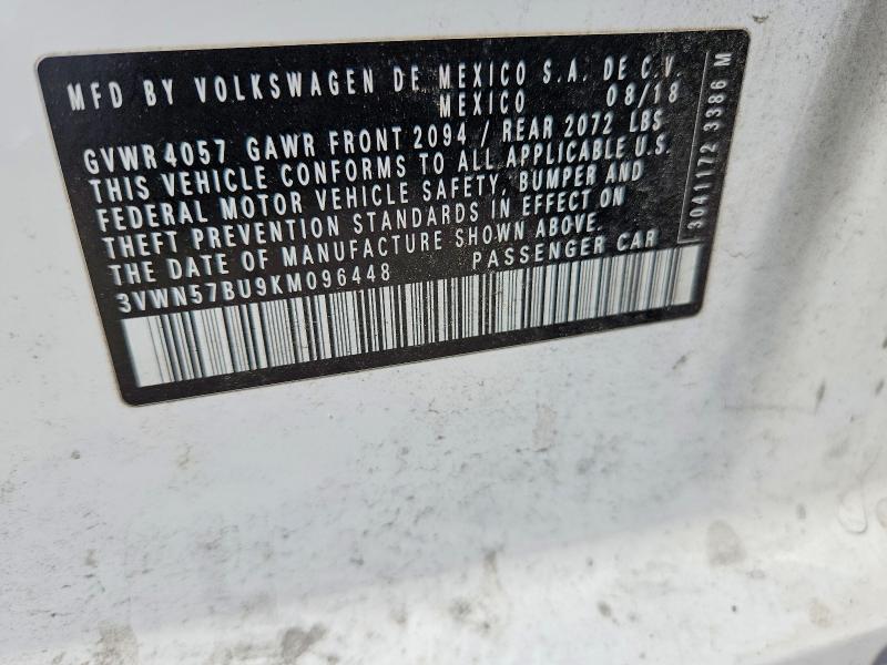 53542496 :رقم المزاد ، 3VWN57BU9KM096448 vin ، 2019 Volkswagen Jetta مزاد بيع