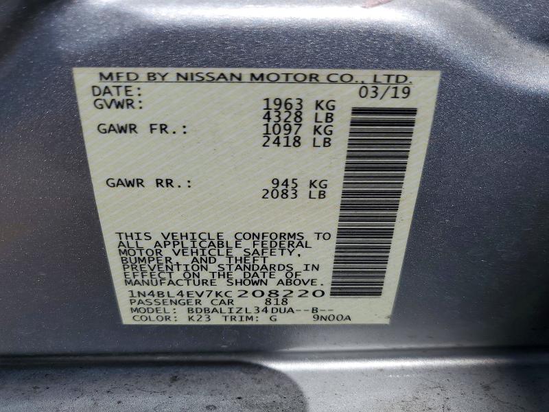 54481846 :رقم المزاد ، 1N4BL4EV7KC208220 vin ، 2019 Nissan Altima مزاد بيع