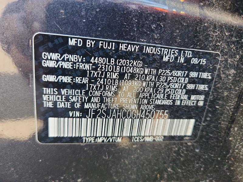 Продаж на аукціоні авто 2016 Subaru Forester, vin: JF2SJAHC0GH450755, номер лоту: 53397996