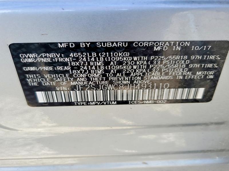 Aukcja sprzedaży 2018 Subaru Forester, vin: JF2SJGWC8JH493110, numer aukcji: 52848196