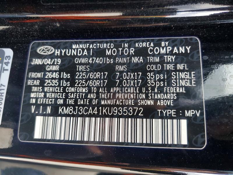 54780396 :رقم المزاد ، KM8J3CA41KU935372 vin ، 2019 Hyundai Tucson مزاد بيع