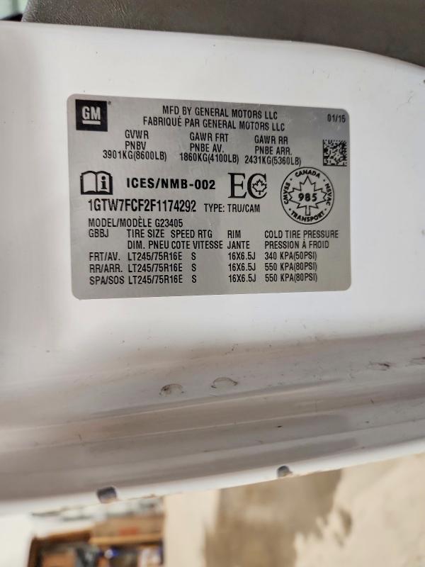 52675206 :رقم المزاد ، 1GTW7FCF2F1174292 vin ، 2015 Gmc Savana مزاد بيع