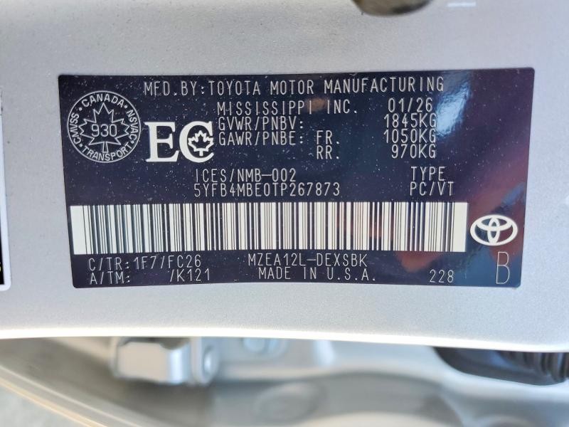 52748376 :رقم المزاد ، 5YFB4MBE0TP267873 vin ، 2026 Toyota Corolla مزاد بيع