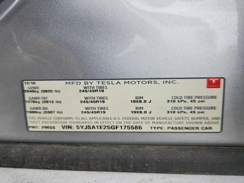 Продажа на аукционе авто 2016 Tesla Model S, vin: 5YJSA1E25GF175586, номер лота: 53996886