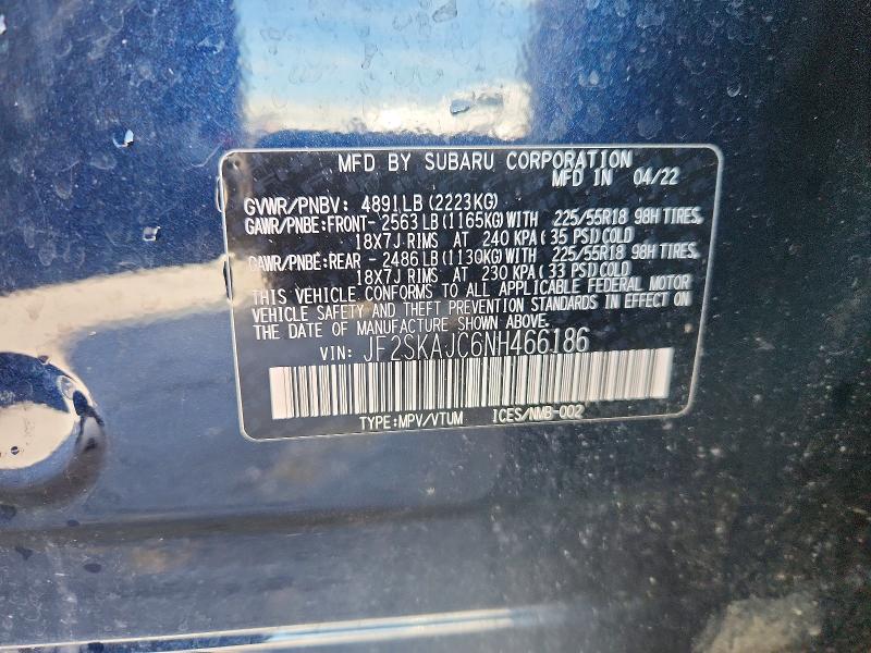 Aukcja sprzedaży 2022 Subaru Forester, vin: JF2SKAJC6NH466186, numer aukcji: 54611026