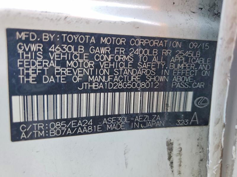 Продажа на аукционе авто 2016 Lexus Is, vin: JTHBA1D28G5008012, номер лота: 54538676