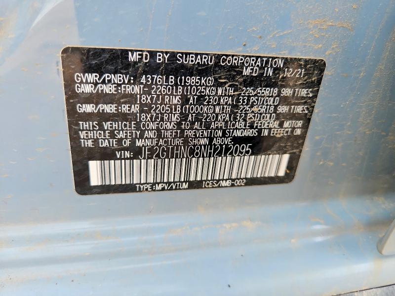 2022 Subaru Crosstrek მანქანა იყიდება აუქციონზე, vin: JF2GTHNC8NH212095, აუქციონის ნომერი: 54822576