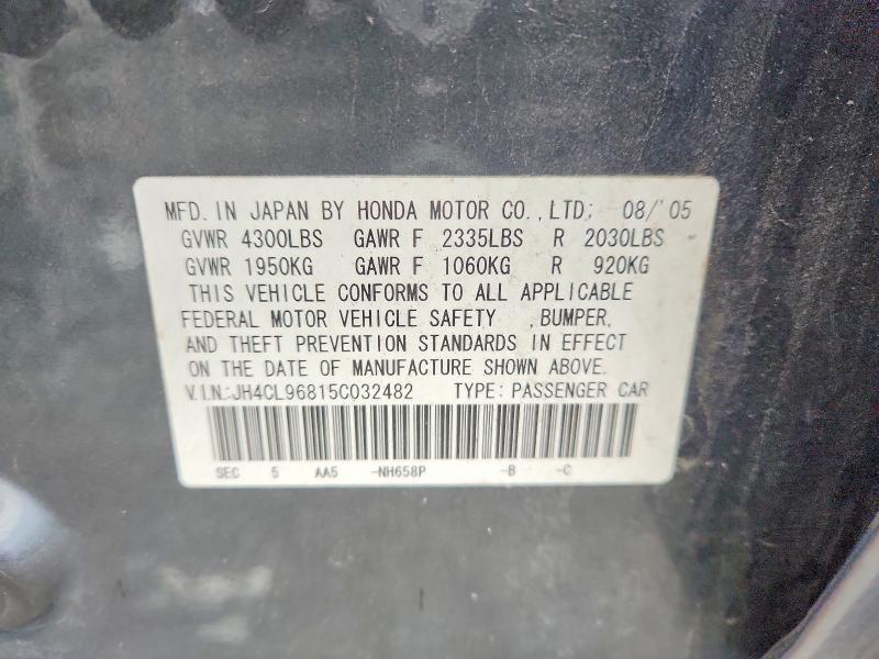 53051146 :رقم المزاد ، JH4CL96815C032482 vin ، 2005 Acura Tsx مزاد بيع