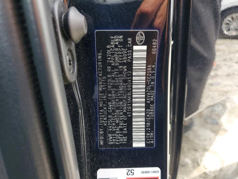 2020 Toyota Camry მანქანა იყიდება აუქციონზე, vin: 4T1G11AK8LU904513, აუქციონის ნომერი: 53149886