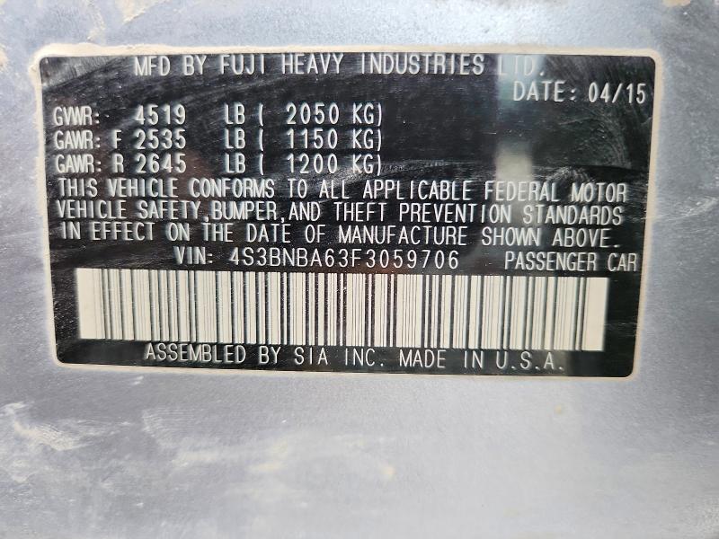 Продажа на аукционе авто 2015 Subaru Legacy, vin: 4S3BNBA63F3059706, номер лота: 54550696