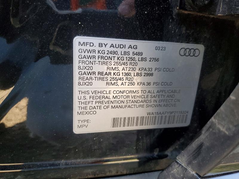 2023 Audi Q5 მანქანა იყიდება აუქციონზე, vin: WA15AAFY9P2115324, აუქციონის ნომერი: 54161206