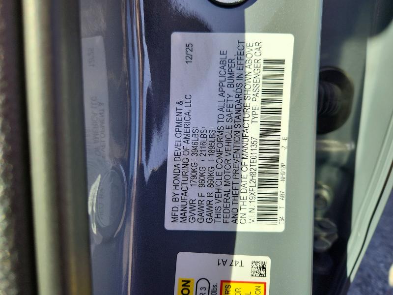 54014286 :رقم المزاد ، 19XFL2H82TE011357 vin ، 2026 Honda Civic مزاد بيع