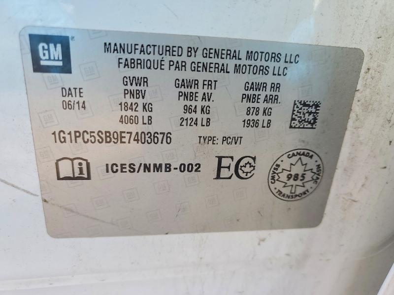 53527066 :رقم المزاد ، 1G1PC5SB9E7403676 vin ، 2014 Chevrolet Cruze مزاد بيع