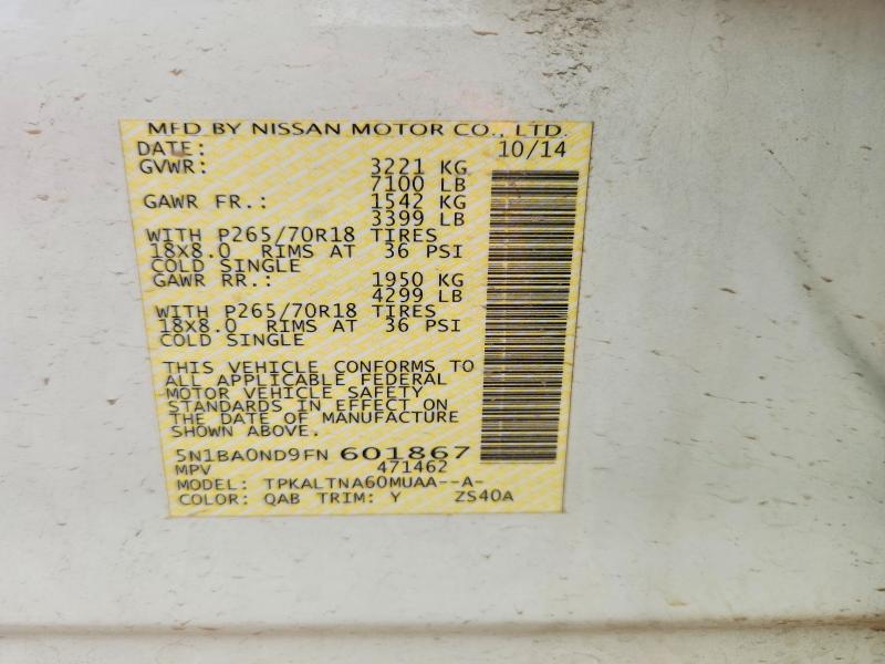 2015 Nissan Armada მანქანა იყიდება აუქციონზე, vin: 5N1BA0ND9FN601867, აუქციონის ნომერი: 53812926