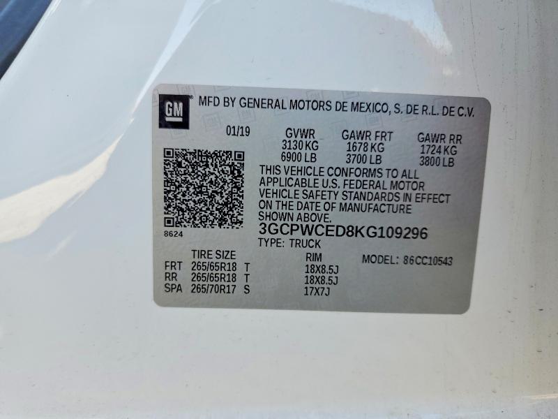2019 Chevrolet Silverado მანქანა იყიდება აუქციონზე, vin: 3GCPWCED8KG109296, აუქციონის ნომერი: 53031276