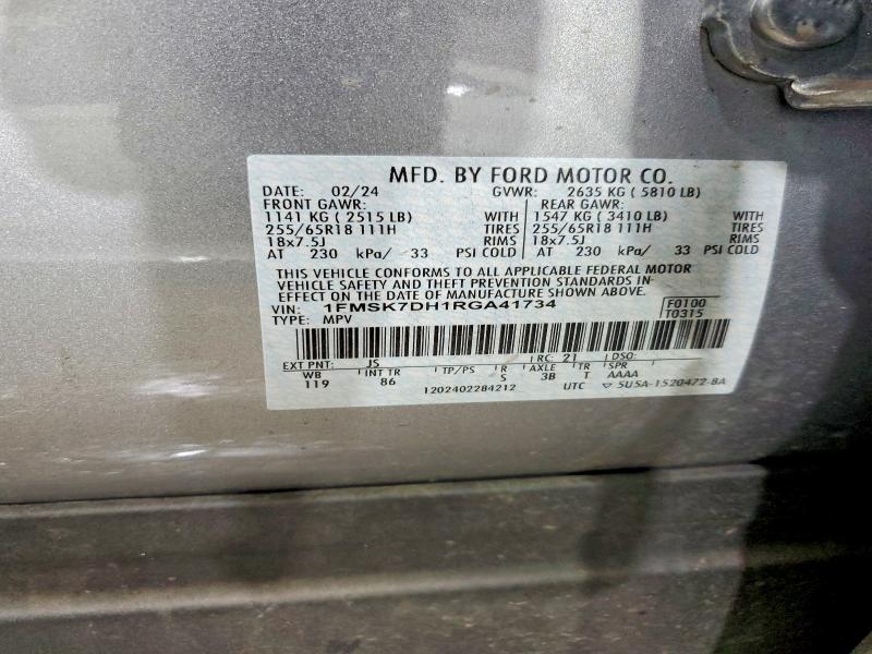 54304466 :رقم المزاد ، 1FMSK7DH1RGA41734 vin ، 2024 Ford Explorer مزاد بيع