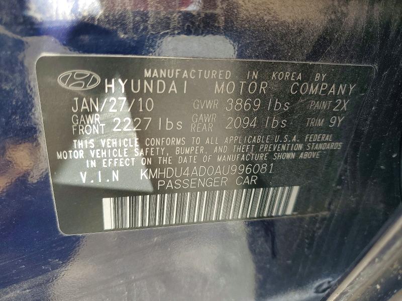 53237956 :رقم المزاد ، KMHDU4AD0AU996081 vin ، 2010 Hyundai Elantra مزاد بيع