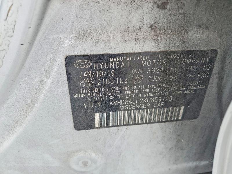 2019 Hyundai Elantra მანქანა იყიდება აუქციონზე, vin: KMHD84LF2KU859728, აუქციონის ნომერი: 53080276