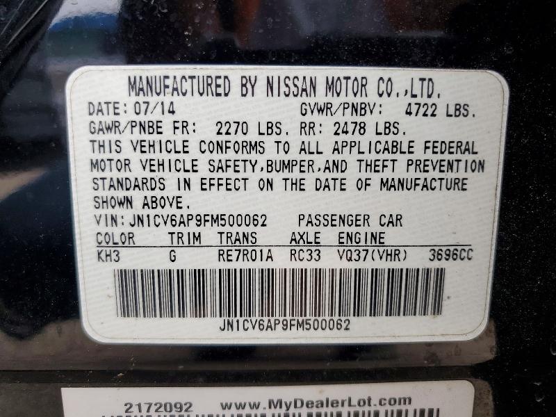 2015 Infiniti Q40 მანქანა იყიდება აუქციონზე, vin: JN1CV6AP9FM500062, აუქციონის ნომერი: 46781606