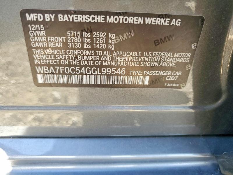 Продаж на аукціоні авто 2016 Bmw 750, vin: WBA7F0C54GGL99546, номер лоту: 54908776