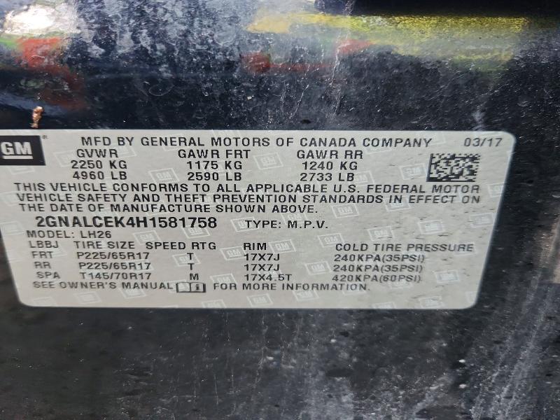 2017 Chevrolet Equinox მანქანა იყიდება აუქციონზე, vin: 2GNALCEK4H1581758, აუქციონის ნომერი: 55163926