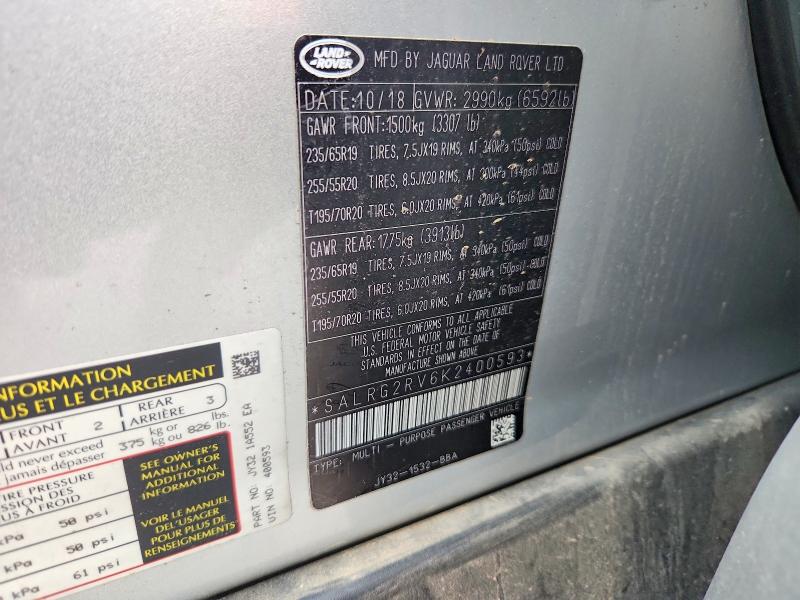 Aukcja sprzedaży 2019 Land Rover Discovery, vin: SALRG2RV6K2400593, numer aukcji: 52675316