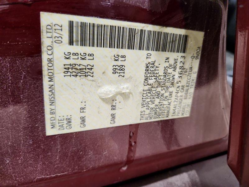 55402926 :رقم المزاد ، 1N4AL2AP4CN536823 vin ، 2012 Nissan Altima مزاد بيع