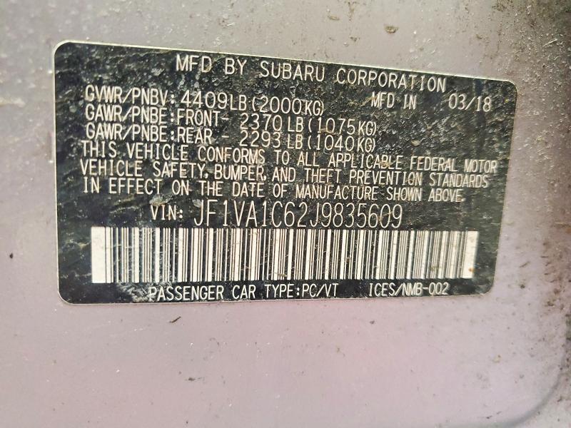2018 Subaru Wrx მანქანა იყიდება აუქციონზე, vin: JF1VA1C62J9835609, აუქციონის ნომერი: 52844696