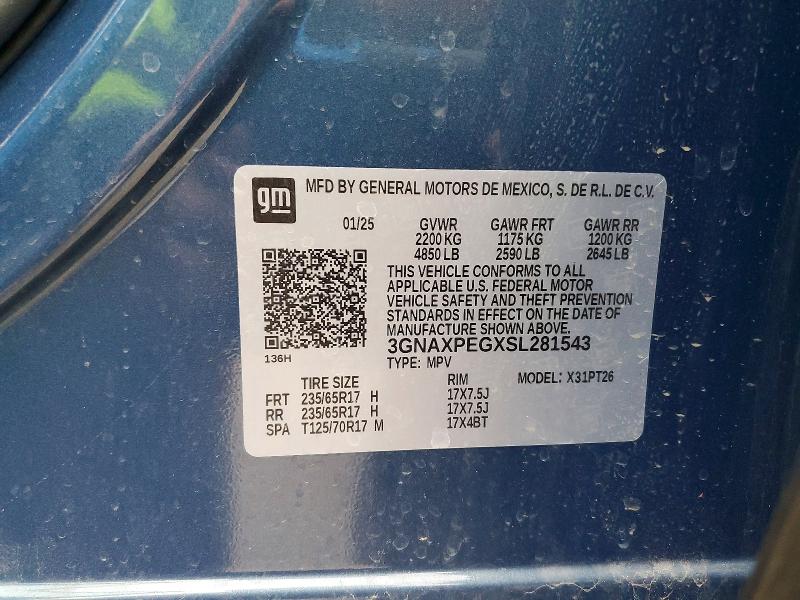 53067476 :رقم المزاد ، 3GNAXPEGXSL281543 vin ، 2025 Chevrolet Equinox مزاد بيع