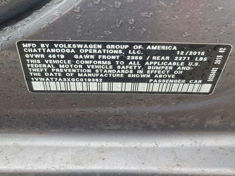 Продаж на аукціоні авто 2016 Volkswagen Passat, vin: 1VWAT7A3XGC019352, номер лоту: 54595446