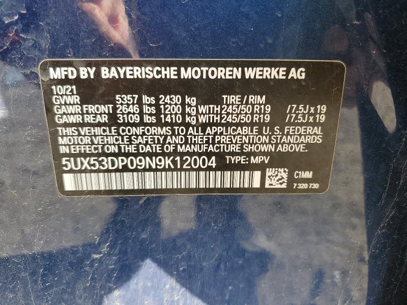 Продаж на аукціоні авто 2022 Bmw X3, vin: 5UX53DP09N9K12004, номер лоту: 52032516