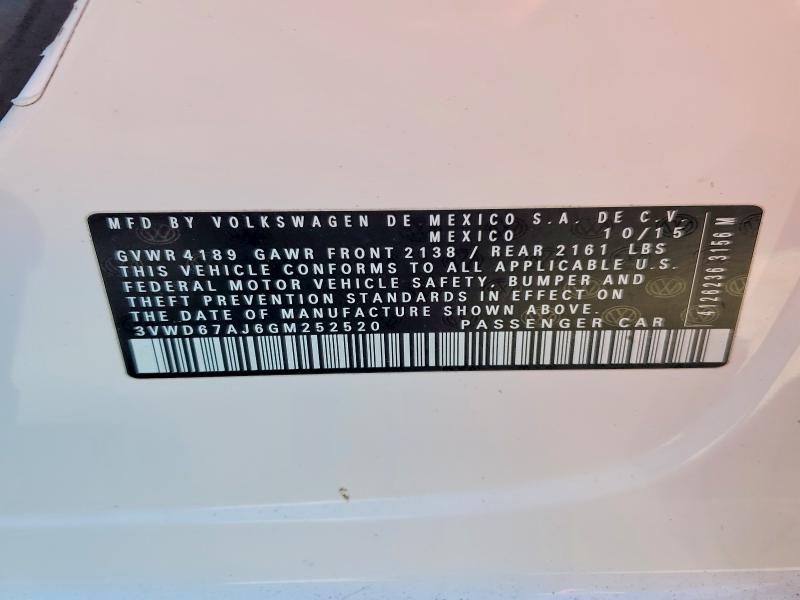 52862916 :رقم المزاد ، 3VWD67AJ6GM252520 vin ، 2016 Volkswagen Jetta مزاد بيع