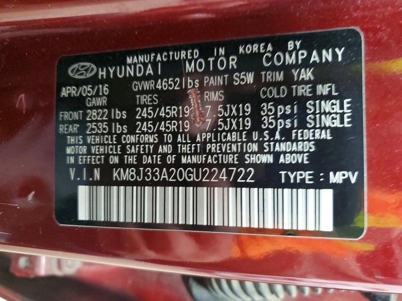 53660246 :رقم المزاد ، KM8J33A20GU224722 vin ، 2016 Hyundai Tucson مزاد بيع