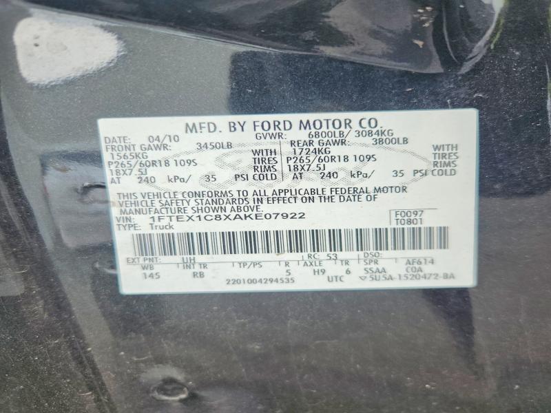 54850816 :رقم المزاد ، 1FTEX1C8XAKE07922 vin ، 2010 Ford F150 مزاد بيع