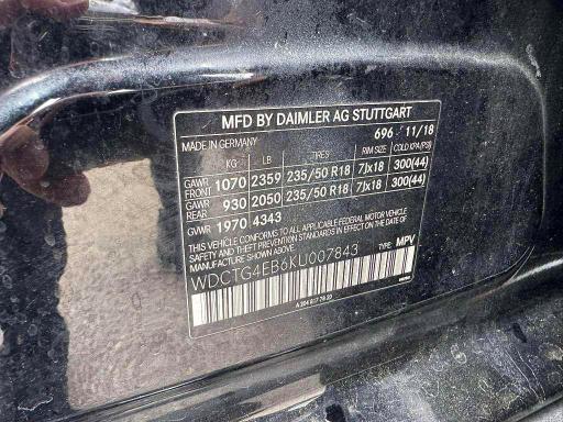 Aukcja sprzedaży 2019 Mercedes-benz Gla, vin: WDCTG4EB6KU007843, numer aukcji: 52756206