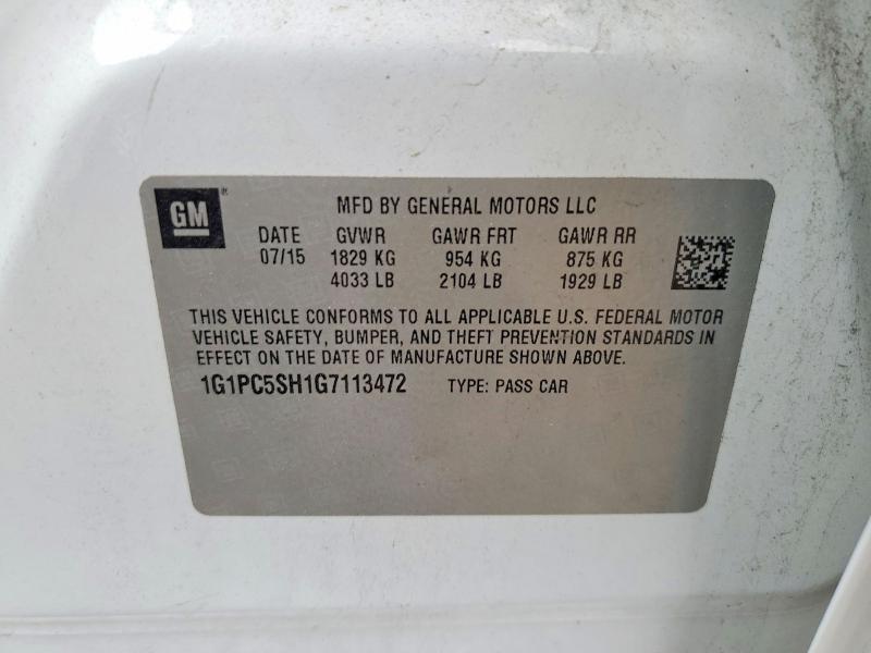 2016 Chevrolet Cruze Limited მანქანა იყიდება აუქციონზე, vin: 1G1PC5SH1G7113472, აუქციონის ნომერი: 53933636