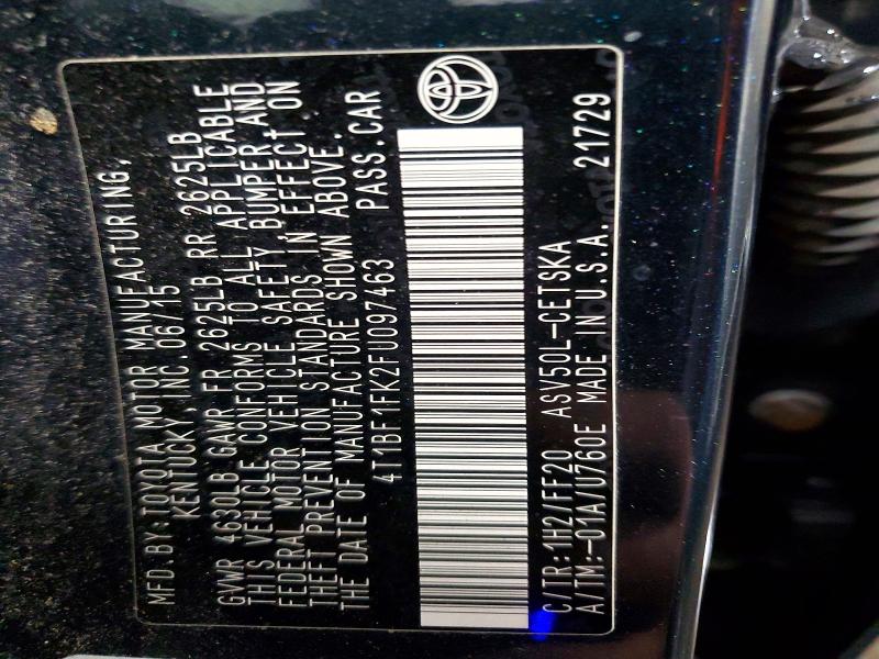 2015 Toyota Camry მანქანა იყიდება აუქციონზე, vin: 4T1BF1FK2FU097463, აუქციონის ნომერი: 53846536
