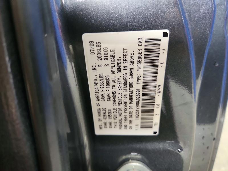 53107816 :رقم المزاد ، 1HGCS12308A028991 vin ، 2008 Honda Accord مزاد بيع