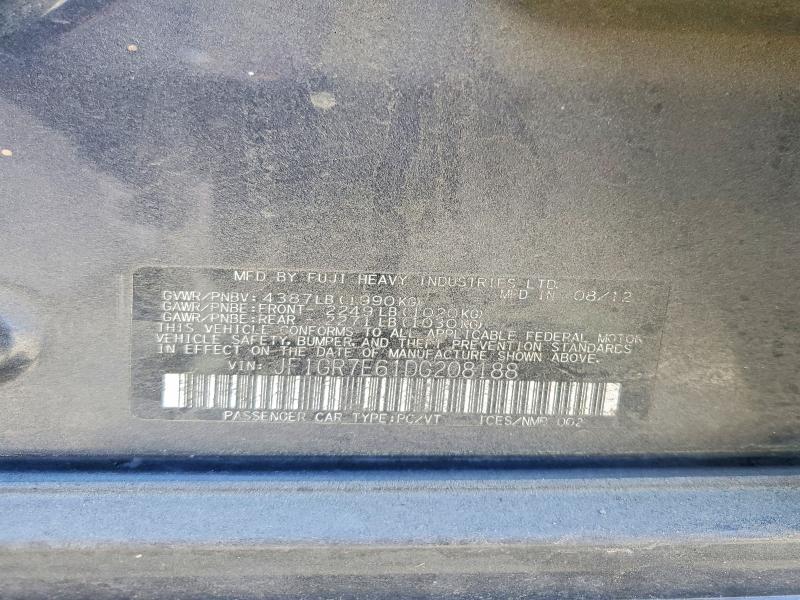 54097866 :رقم المزاد ، JF1GR7E61DG208188 vin ، 2013 Subaru Impreza مزاد بيع