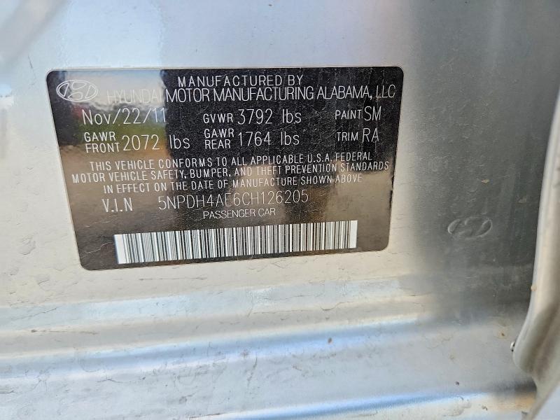 Продажа на аукционе авто 2012 Hyundai Elantra, vin: 5NPDH4AE6CH126205, номер лота: 54845516